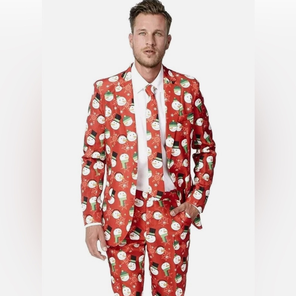 Suitmester Christmas Suit Snowman Ugly Sweater Holiday Blazer Pant Tie